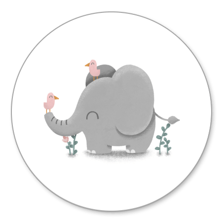 Lieve olifant met roze vogeltjes